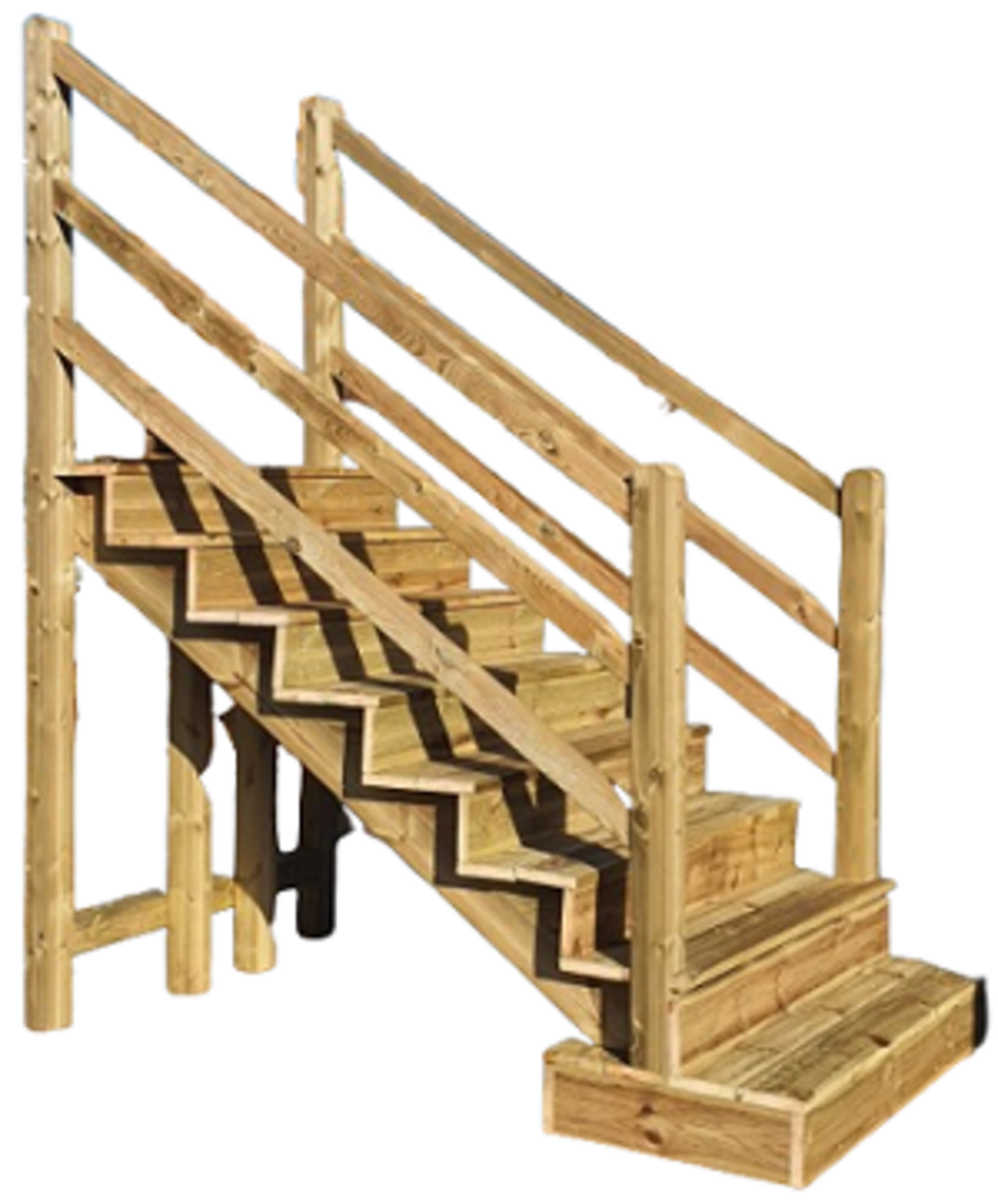 freestanding outdoor stairs with wooden handrail rounded top