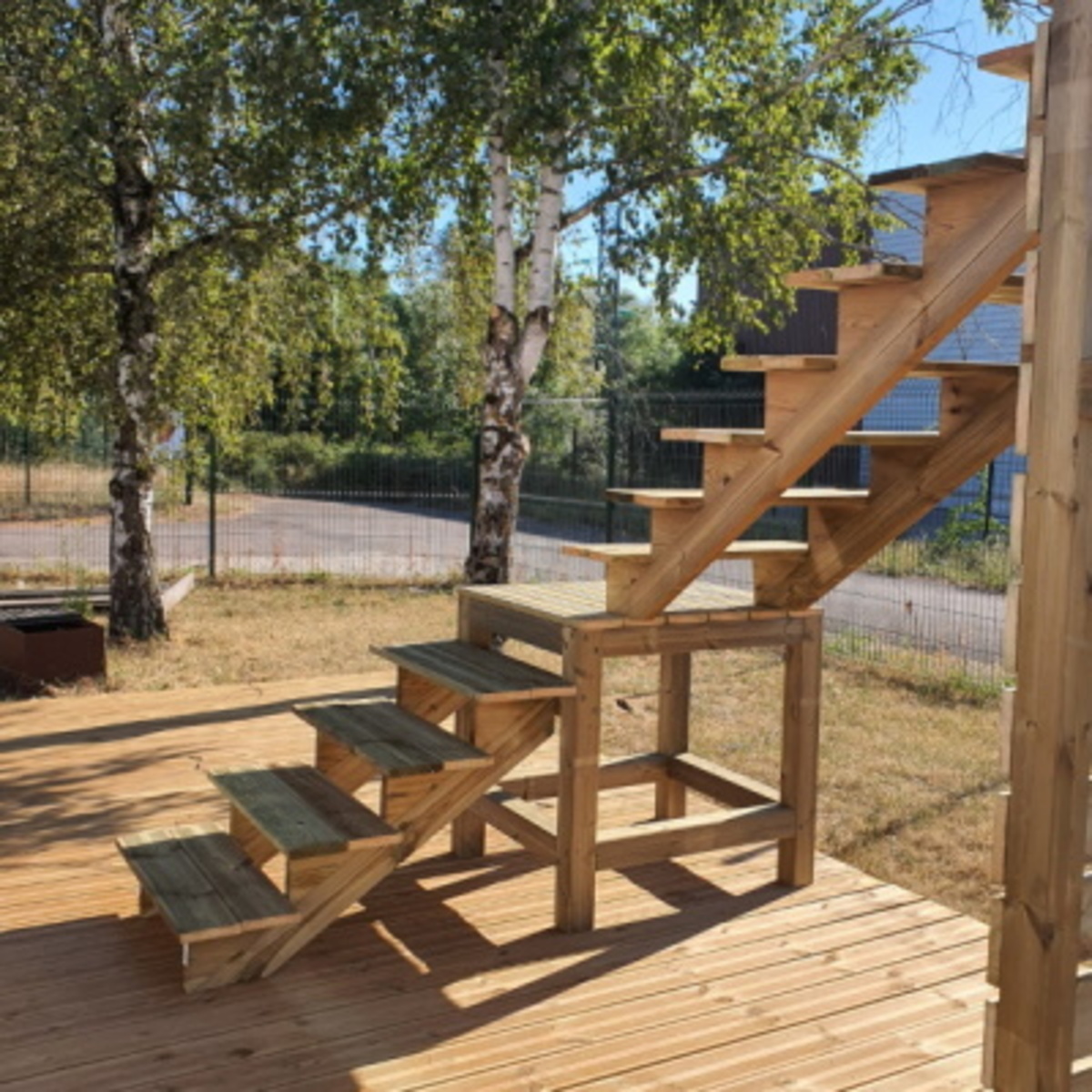 Deck stairs with landing wood