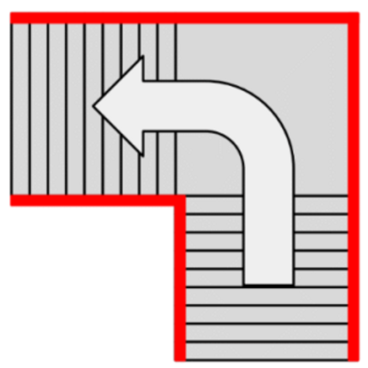 Balustrade trap met bordes, bocht naar links Balustrade trap met bordes, bocht naar links