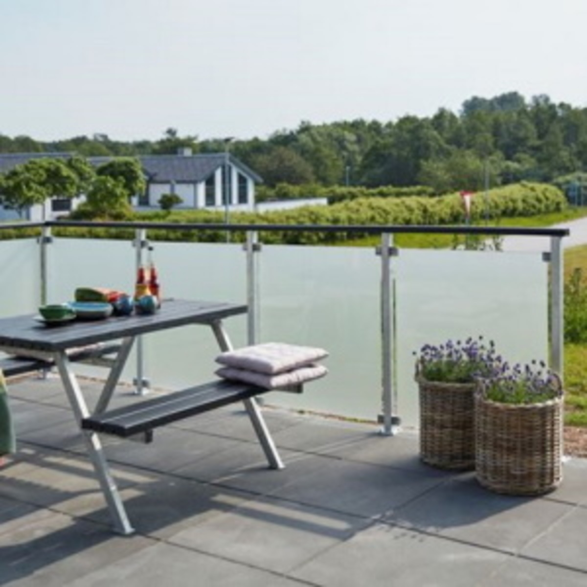 Glass balustrade frosted glass with Mahogany railing Glass balustrade frosted glass with Mahogany railing